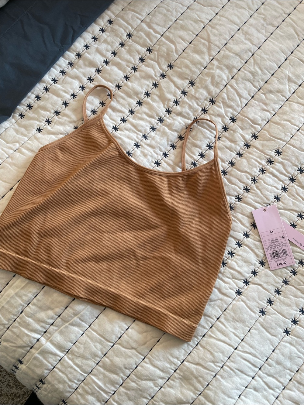 wild fable Ribbed Spaghetti-Strap Crop Tank — Camel Tan